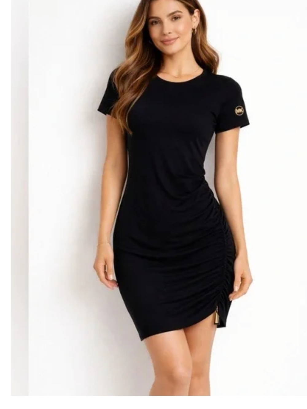 Michael Kors Black Short-Sleeve Ruched Side Tee Mini Dress
